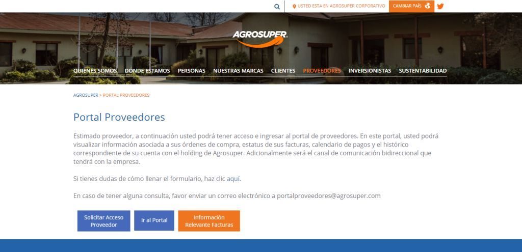 Portal de Proveedores disponible en www.agrosuper.cl
